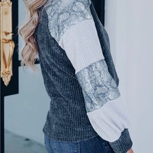 BRAZEN SPARKLING CAMO SWEATER TOP - GREY